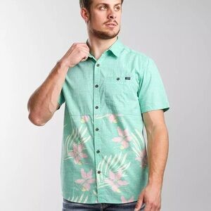 Men's Hurley Green Hawaiian Short Sleeve Shirt Size Medium Perfect for Easter